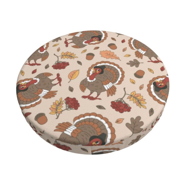 Disketp Cute Autumn Turkey Funda Redonda para Taburete, Funda de Cojín para Silla de Bar Suave y Elástica-14 inch