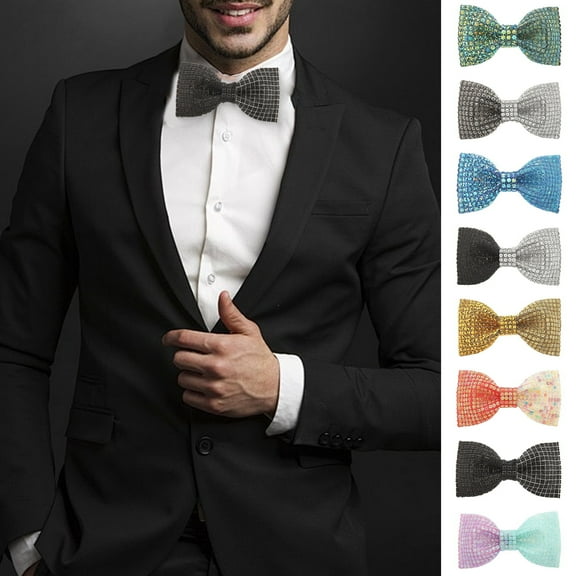 sunsanly Men Bow Tie Patchwork Color Shining Rhinestones Elastic Rope Neck Tie Suit Decoration Formal Wear Wedding Party Accessory