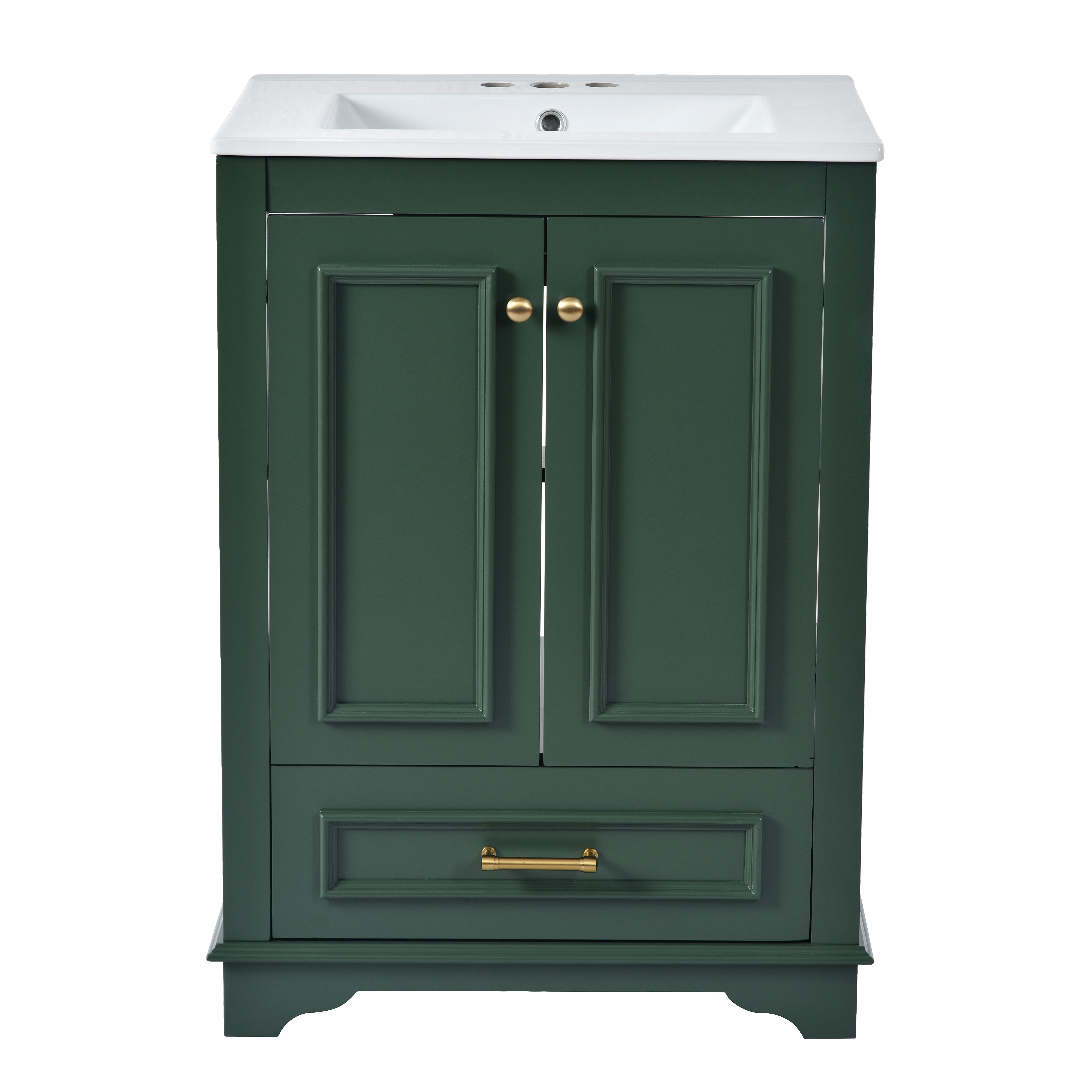 Homy Casa 24" Bathroom Vanity with Sink, Ceramic Top Storage Cabinet for Small Bathrooms, Dark Green