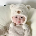thumbnail image 3 of Cute Baby Boys Girls Winter Hats Bear Ears Earmuffs Cap with Soft Balls, Fleece Warm Hemming Caps, 3 of 7