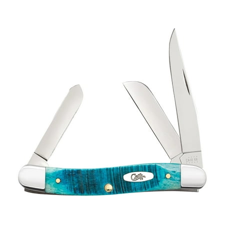 Case Medium Stockman Pocket Knife 2.5 Clip Sheepfoot and Spey Tru-Sharp Mirror Polished Blade Jigged Bone Handle Blue