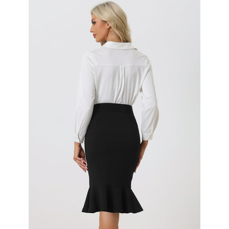 Unique Bargains Women s High Waisted Fishtail Mermaid Peplum Pencil Skirt with Belt S Black Walmart