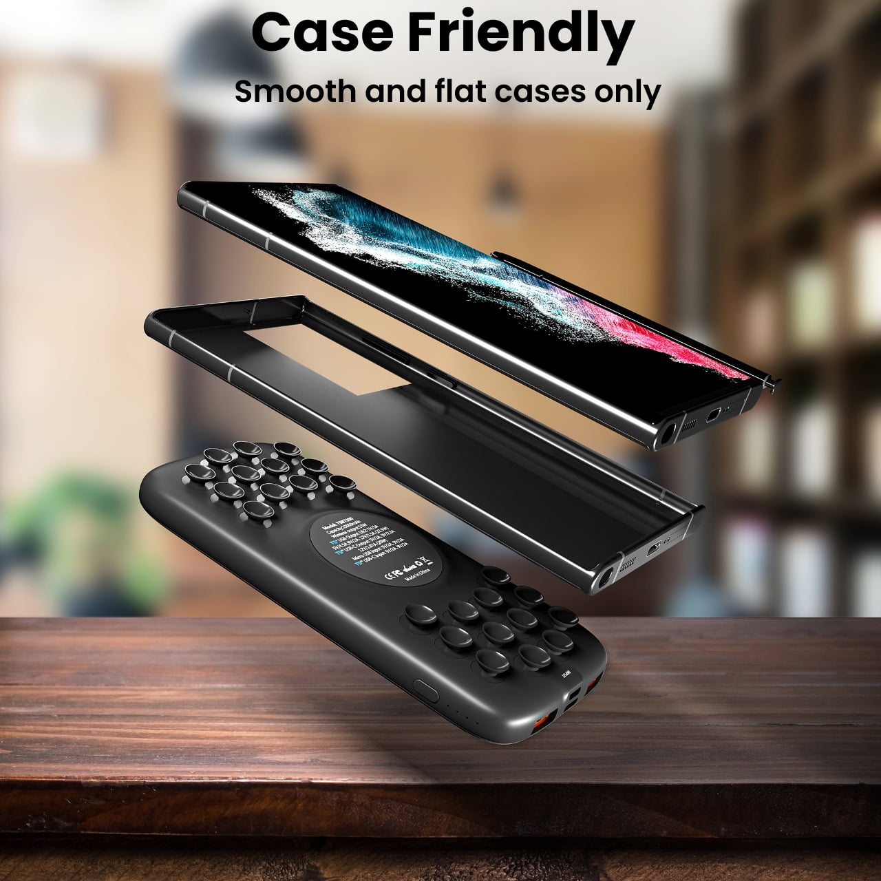 Techsmarter 10000mAh 22.5W 22.5W USB-C PD Wireless Power Bank with Suction Cups, Portable Charger For Samsung S23, S22, S21, S20, Note, iPhone 15, 14, 13, 12, 11, XS, X, XR