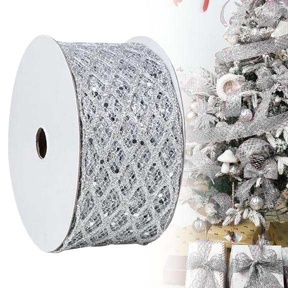 SUSHANG 10-Yard Glitter Mesh Wired Ribbon Roll 2.5 Inch Wide - Versatile Christmas Craft Ribbon for Tree Wrapping, Bows, Wreaths and Garland, Flexible Decorative Trim for Holiday Projects
