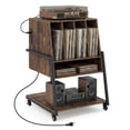 thumbnail image 1 of Costway Record Player Stand with Charging Station, Vinyl Record Storage Organizer Brown Rustic Brown, 1 of 10