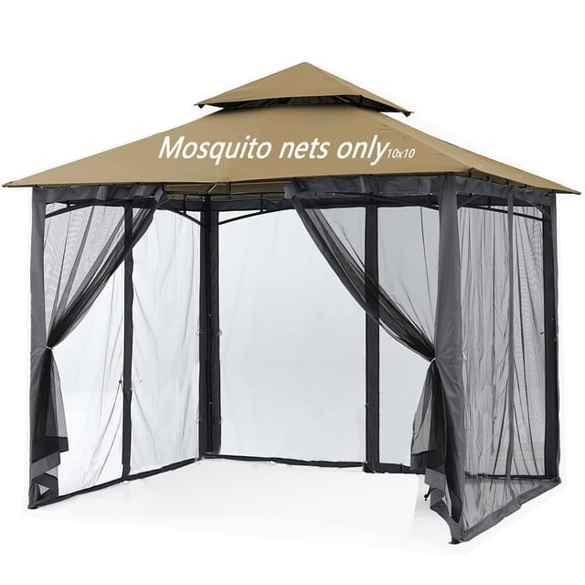 Mosquito Netting for Gazebo Canopy, Replacement Screen Walls Netting with Slip Rings, 4-Door Zipper, Easy to Install Black (Net On
