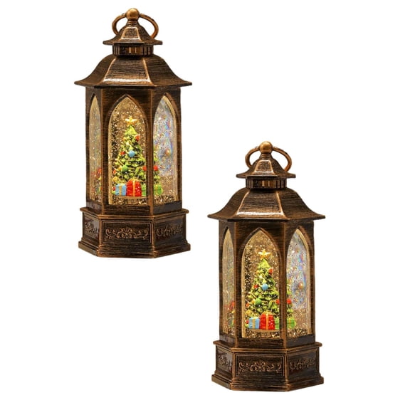 2Pack Snow Globe Music 150Ml Lighted Rotating Snow Falling Hexagon Water Kids' & Handheld Music Boxes Home Decor