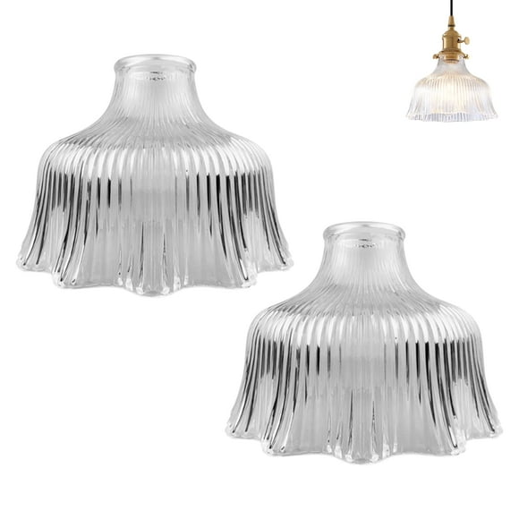 FSLiving 6.7" Clear Glass Water-drop Lamp Shade Replacement, Clear Flower Bell Glass Lampshade Cover, DIY Decorative for Pendant Light Table Lamp Swag Ceiling Lamp Torchiere Wall Sconce 2-Packs