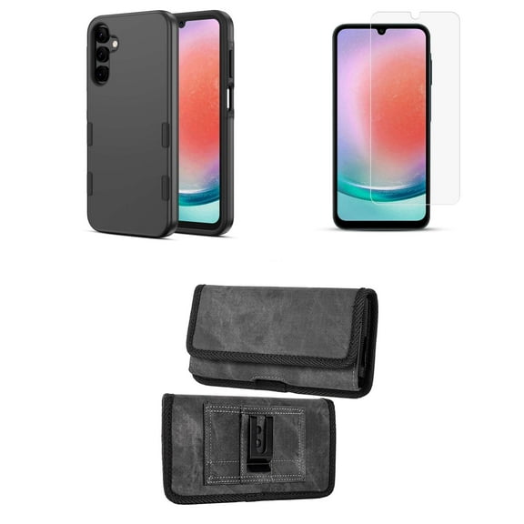 Echelon Bravo Series Phone Case for Samsung Galaxy A15 5G with Slim Shockproof Protective Armor Rugged Anti-Drop Cover, Screen Protector, Nylon Belt Holster Clip Carrying Pouch (Black)