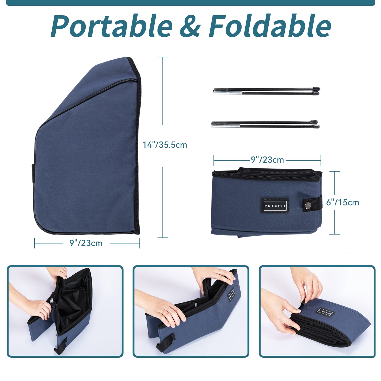 Petsfit Portable Cat Litter Box,Travel Litter Box for Cats,Machine Wash,Leak-Proof, Foldable ,Blue
