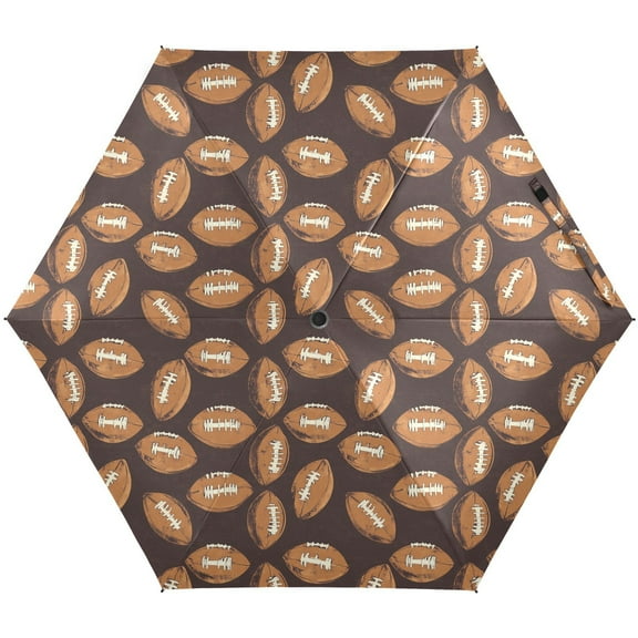 JSTEL Brown Football Folding Umbrella for Rain Sun Travel Mini Lightweight Compact Umbrellas