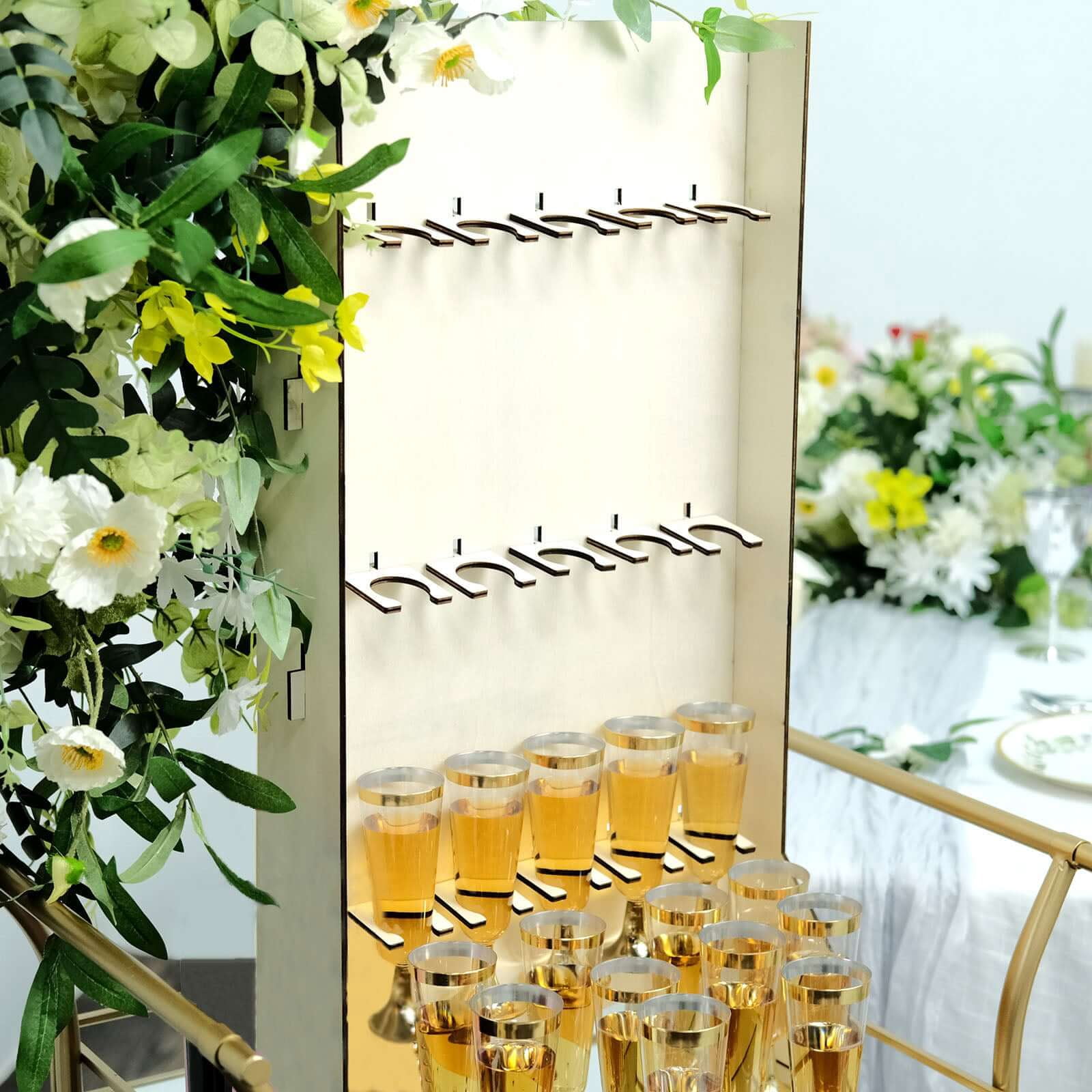 Efavormart 3-Tier Wooden Champagne Glass Flute Holder Wall Stand Rack, 15 Glass Drinks Shelf, Floor Standing Rectangular Drinks Rack
