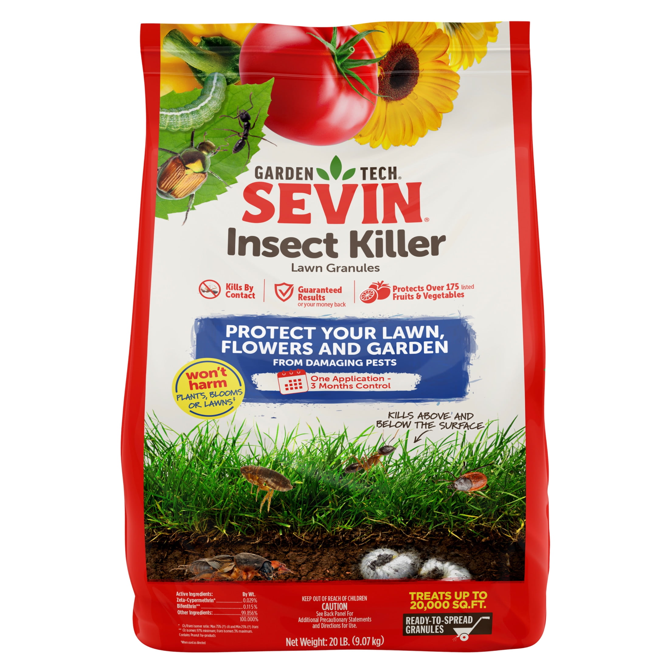 Sevin Insect Killer Outdoor Lawn Granules; 20lb Bag Treats up to 20,000 Square feet of Lawn