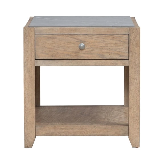 Liberty Furniture Millstone End Table with Unique Tile Top for Living Room - Nutmeg Oak Wood