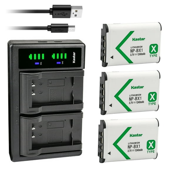 Kastar 3-Pack NP-BX1 Battery and LTD2 USB Charger Replacement for Sony NP-BX1, Type X, X-Series Rechargeable Battery Pack, Sony BC-CSX, BC-CSXB, BC-TRX, ACC-TRBX Charger, Sony ZV-1 Vlog Digital Camera