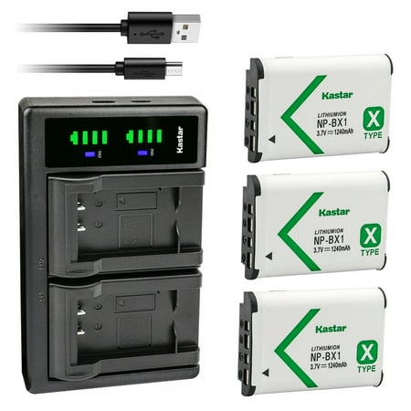 Kastar 3-Pack NP-BX1 Battery and LTD2 USB Charger Replacement for Sony NP-BX1 Type X X-Series Rechargeable Battery Pack Sony BC-CSX BC-CSXB BC-TRX ACC-TRBX Charger Sony ZV-1 Vlog Digital Camera