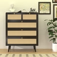 thumbnail image 2 of Spaco Chest of 4 Drawers, Modern Rattan Dresser with Wide Drawers and Metal Handles, Wood Storage Chest of Drawers for Bedroom, Living Room, Hallway, Entryway, Black, 2 of 9