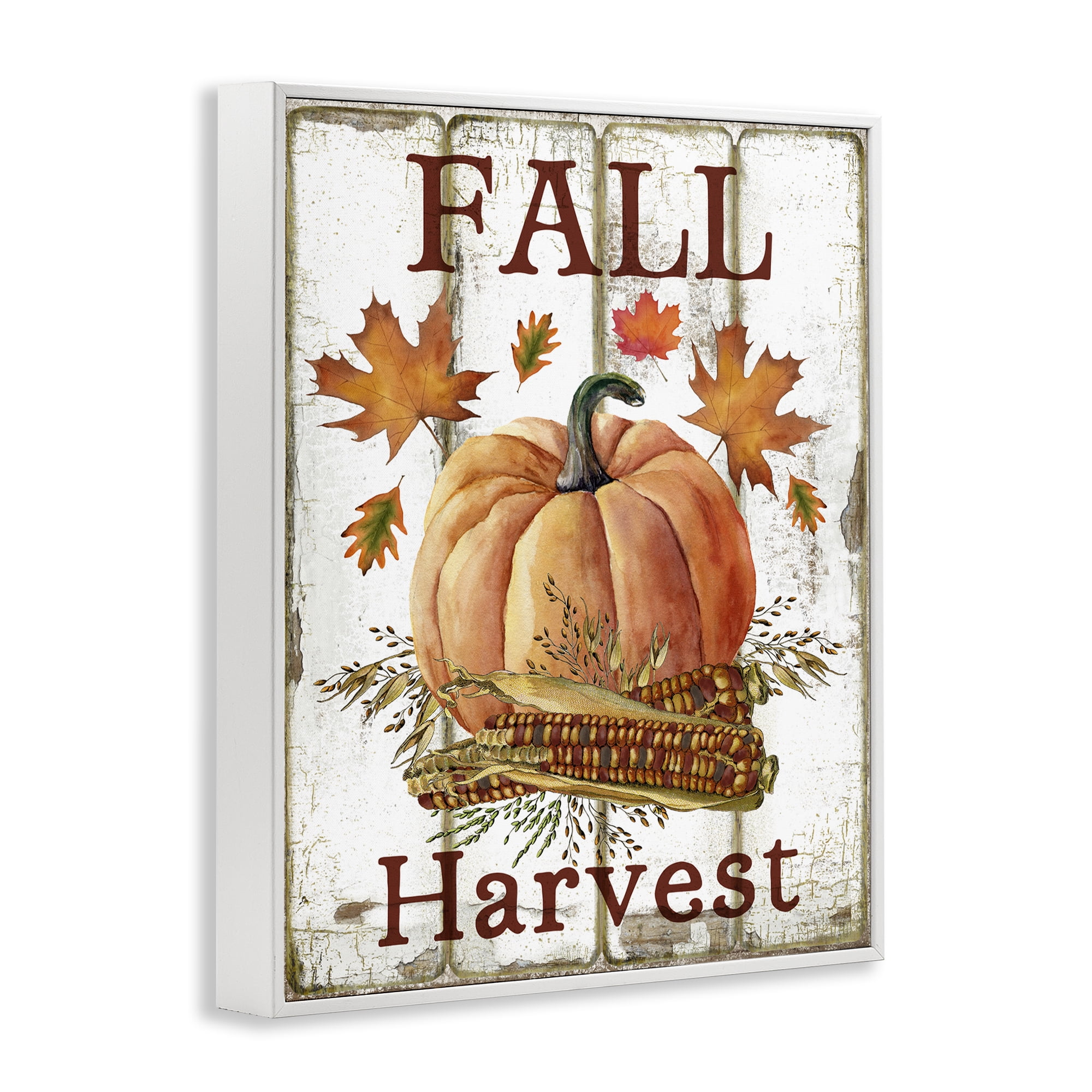 Stupell Industries Fall Harvest Pumpkin & Corn Holiday Painting White Framed Art Prints Wall Art, 24 x 30