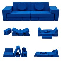iRerts 14 Pcs Kids Play Couch, Modular Play Couch Kids Sofa, Kids Couch Floor Sofa for Children, Kids Couch Building Fort Foam Couch for Playroom Bedroom Nursery, Blue