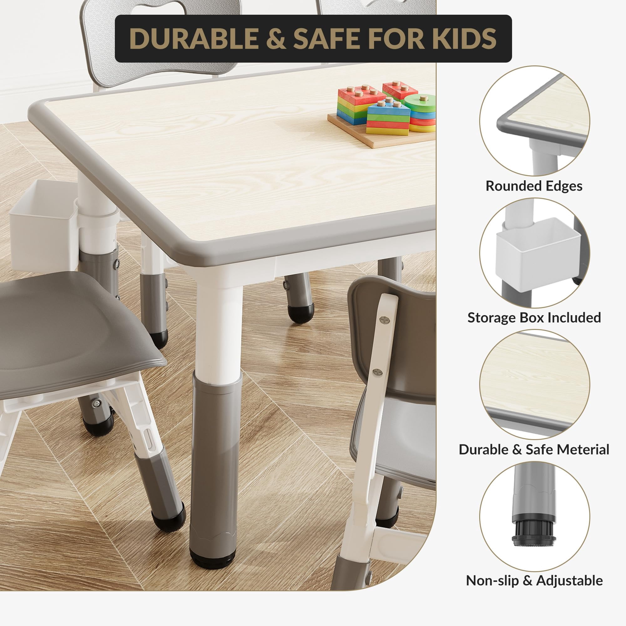 Accreate Kids Table & 6 Chairs Set with Storage Box - Height Adjustable Toddler Table for Ages 2-10, Graffiti Desktop, Non-Slip Legs - Ideal for Daycare, Classroom & Home Activities