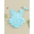 thumbnail image 3 of Musuos Baby Girls Rompers Dress 6M 9M 12M 18M Solid Color Fly Sleeve Skirt Hem Infant Bodysuits Summer Clothes with Headband, 3 of 9