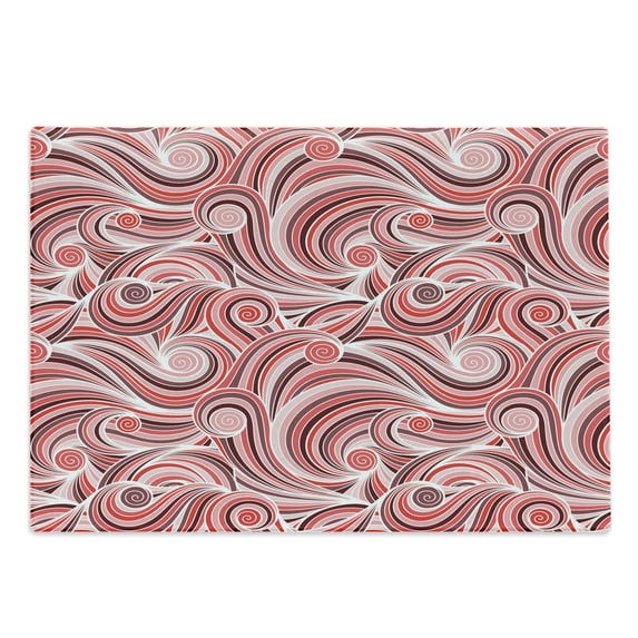 East Cutting Board, Floral Retro Pattern Doodles Design Art Abstract Waves Illustration, Decorative Tempered Glass Cutting and Serving Board, Large Size, Mauve Rose Red, by Ambesonne