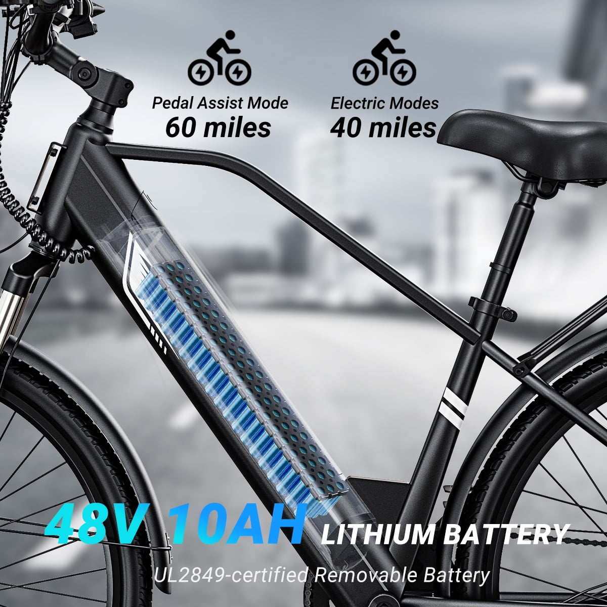 DYU Electric Bike for Adults,26" Ebike,1000W Peak Power Motor,48V 10.4Ah Removable Battery,20MPH,45 Miles Max,7-Speed Electric Bicycle,UL 2849