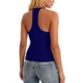 thumbnail image 6 of Miluxas Women's Ribbed Racerback Tank Tops Built in Bra V Neck Sleeveless Solid Crop Camisole for Yoga Workout Blue, 6 of 8