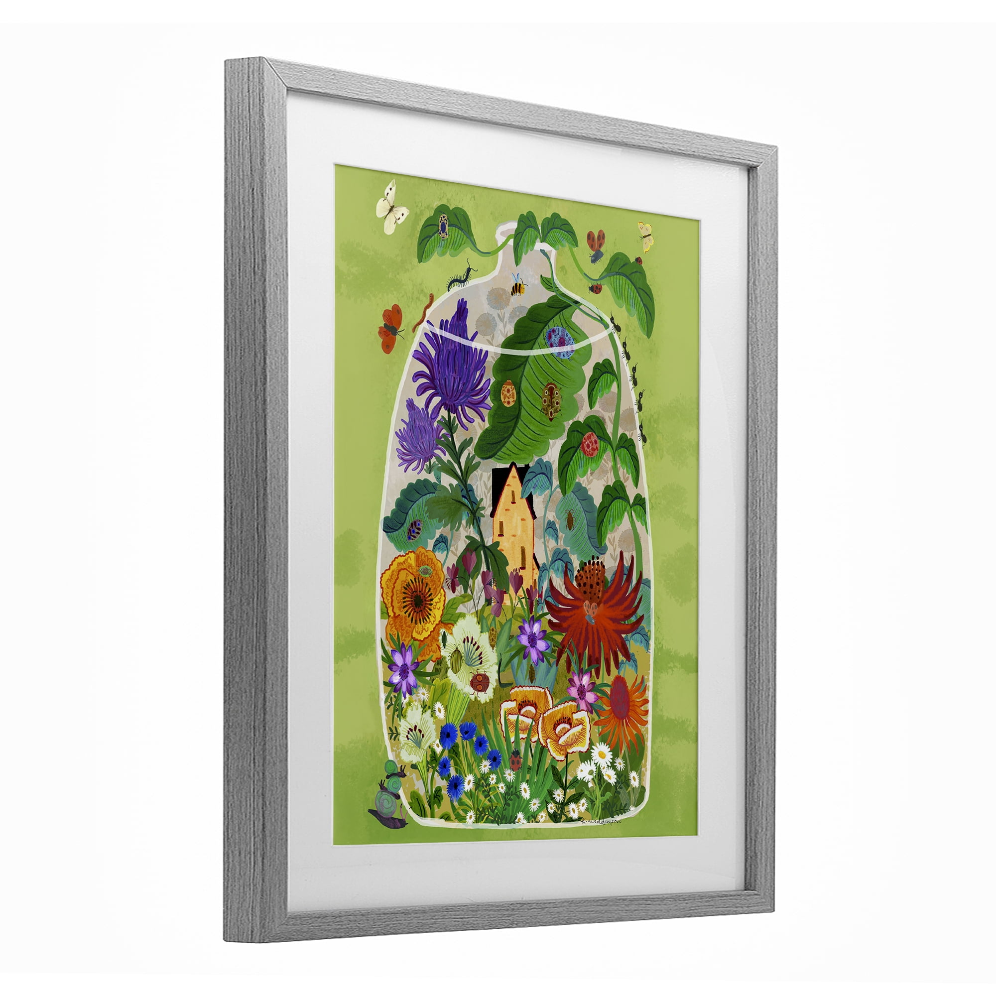 Stupell Industries Terrarium Bug Garden Gray Framed Print Under Glass, design by Kay Widdowson