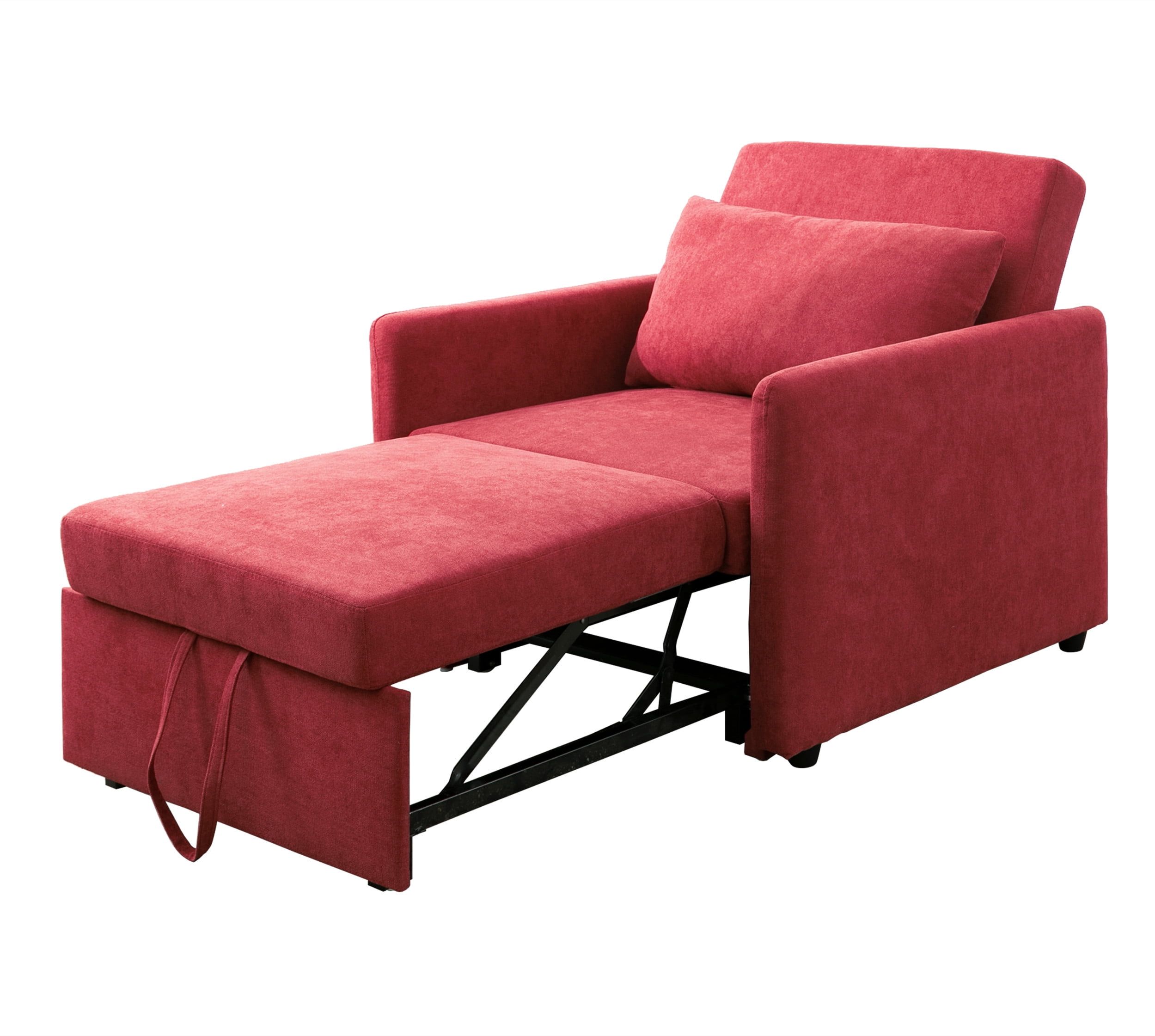 Aukfa 36" Chaise Futon Convertible Sofa Bed, Pull Out Sleeper Chair Bed for Home Office, Lint, Red