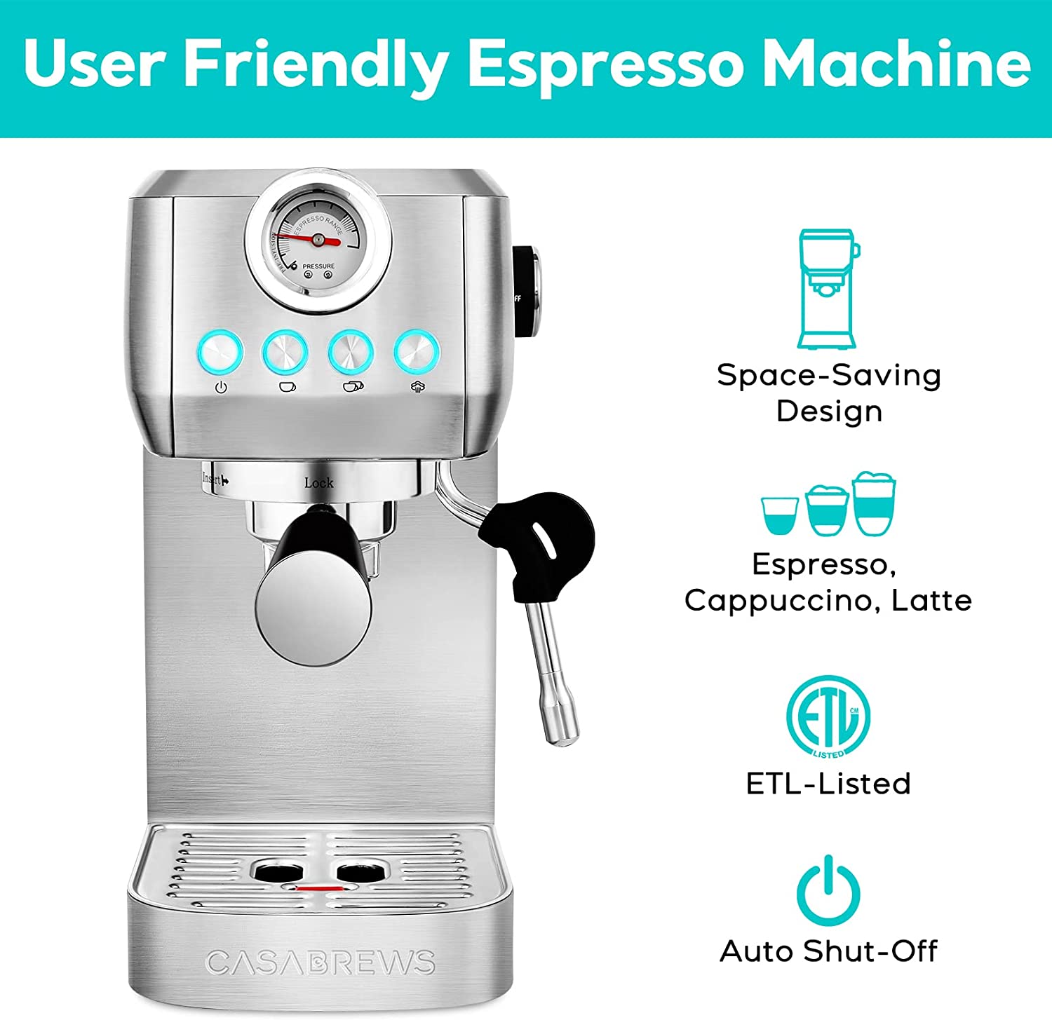 Casabrews Espresso Machine with Milk Frother Steam Wand, 20 Bar Espresso  Machine Stainless Steel Professional Cappuccino and Latte Coffee Machine,  New, Silver