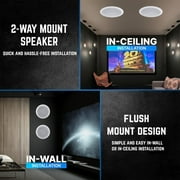 Home Theater System Kit – 2 Channel 600 Watts Bluetooth Amplifier w/ 2 QTY of 8 Framed Ceiling Speakers 300 W Each, 50 ft Speaker Wire & Remote Ideal for Home, Office, Restaurant by Technical Pro