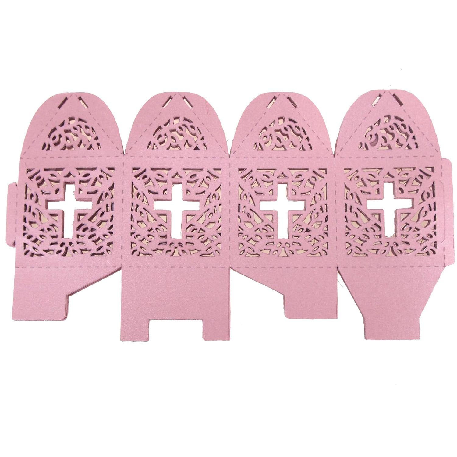 Laser Cut Favor Boxes, Cross, 2Inch, 12Piece, Pink