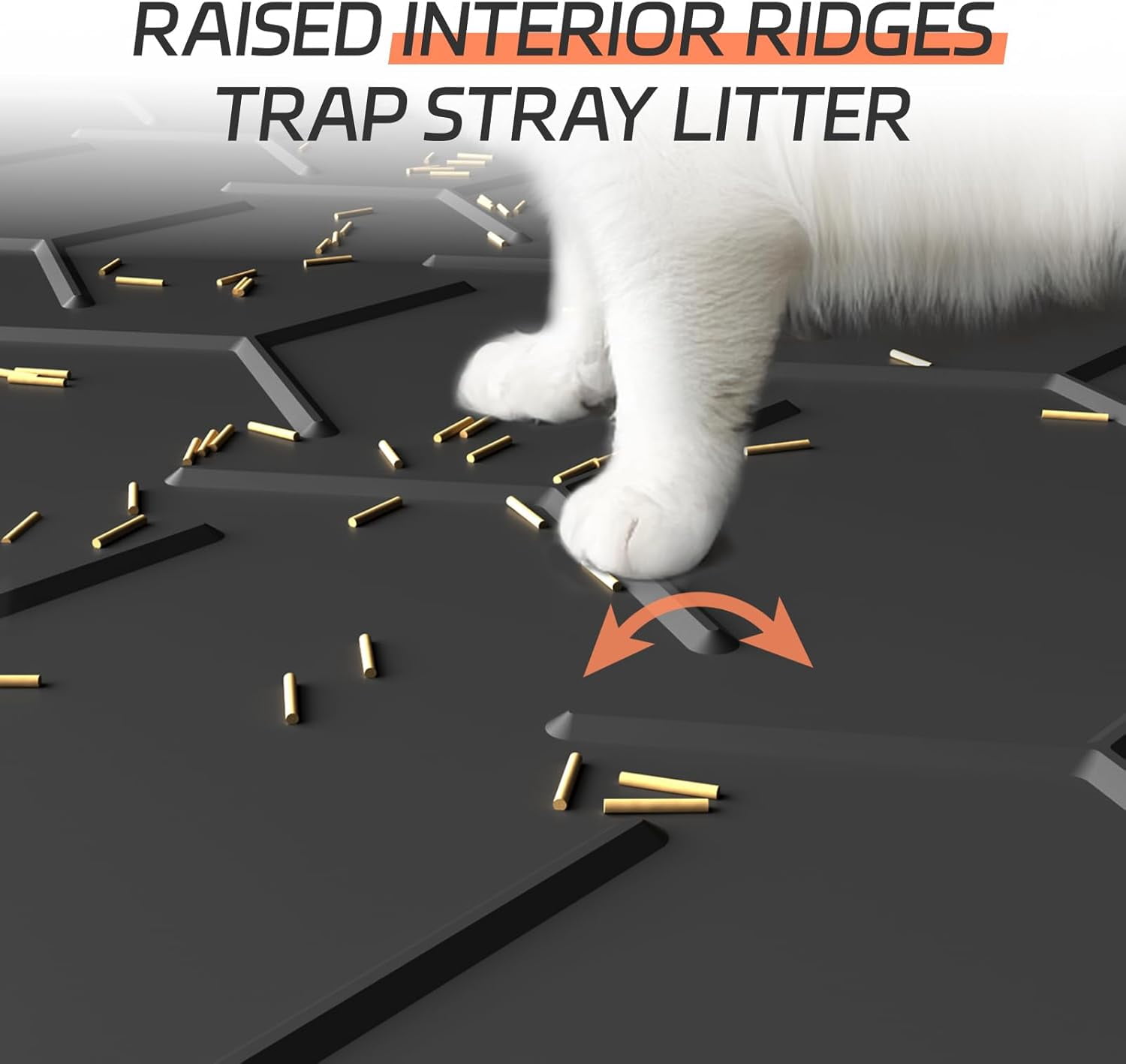 Large Silicone Cat Litter Mat, Waterproof/Urineproof, Litter Recycling, Easy to Clean, Soft on Kitty Paws (22"X34"- Black)