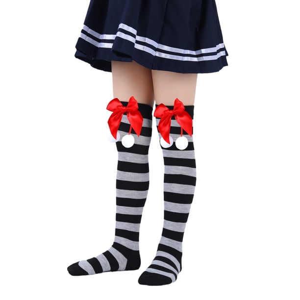 Calcetines navideños para niños, medias de otoño e invierno para niñas, calcetines navideños con bolas de pelo y lazo de estilo europeo y americano