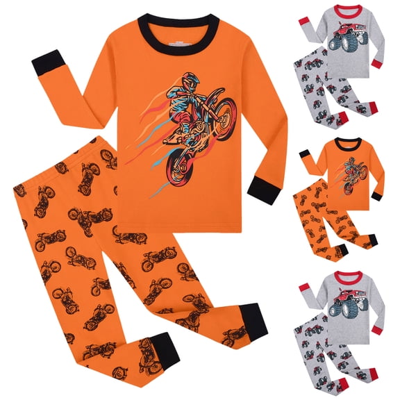 Gubotare Cotton Long Sleeve Boys Halloween Pajamas Toddler Boys Holiday Pjs Orange,Size 7-8 Years
