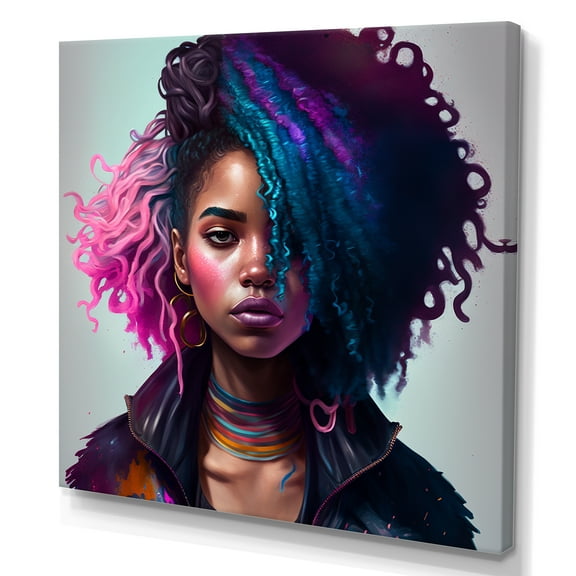 Designart Fashion Hip Hop Girl In Pink And Blue I Canvas Wall Art