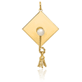 thumbnail image 3 of 14K Solid Yellow Gold Graduation Cap Freshwater Cultured Pearl Necklace Chain Pendant Charm, 3 of 8