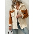 thumbnail image 3 of Two Tone Contrast Patch Pocket Button Up Fall Jacket for Women Beige Small, 3 of 5