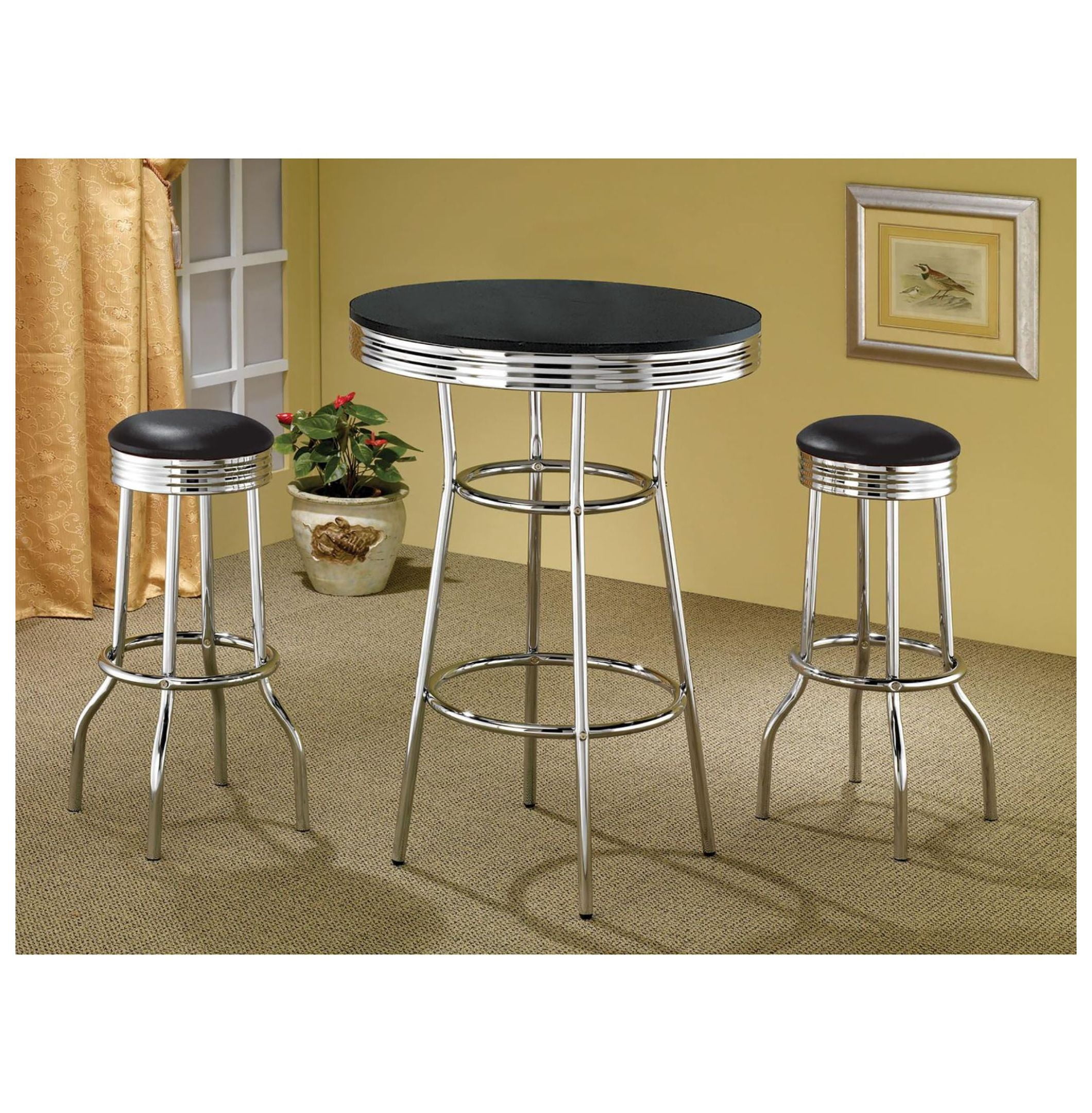 Black and Bar Height Stool (Set of 2)