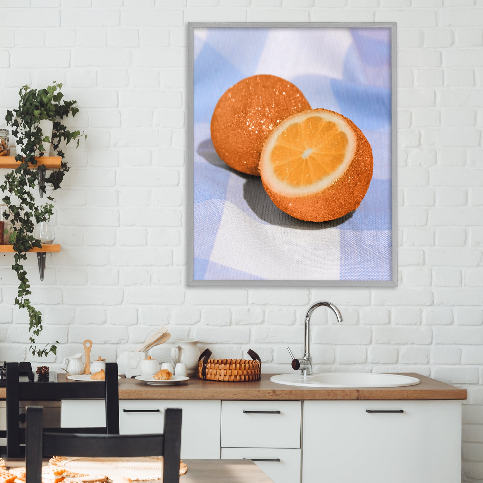 Stupell Industries Glimmer Orange on Blue Gray Framed Giclee Art, design by LISH Creative
