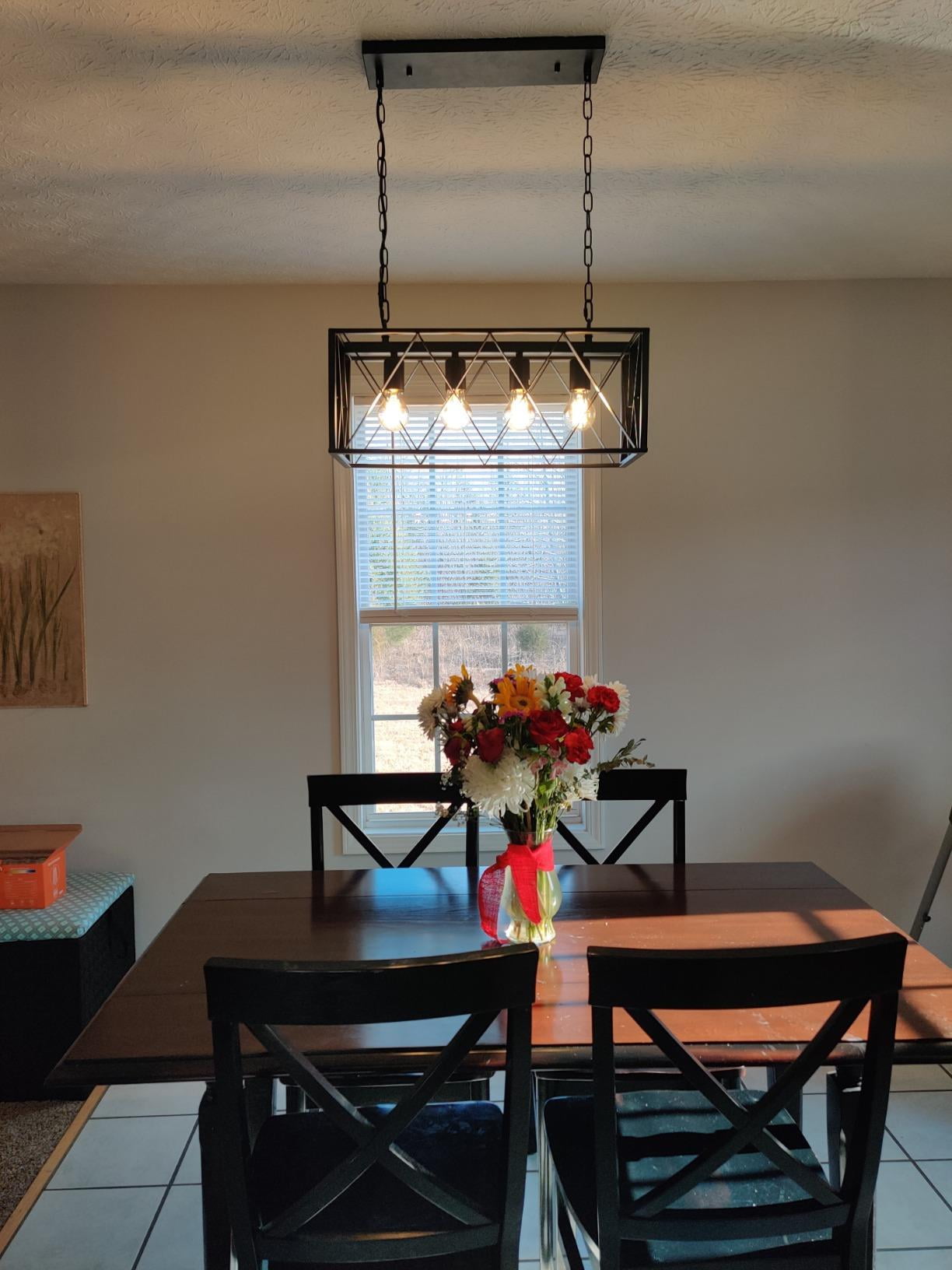 Farmhouse Kitchen Island Lighting Pendant Light Fixture Chandelier 4-Light Rectangular Pendant Lighting for Dining Room Bar Foyer(Height Adjustable)