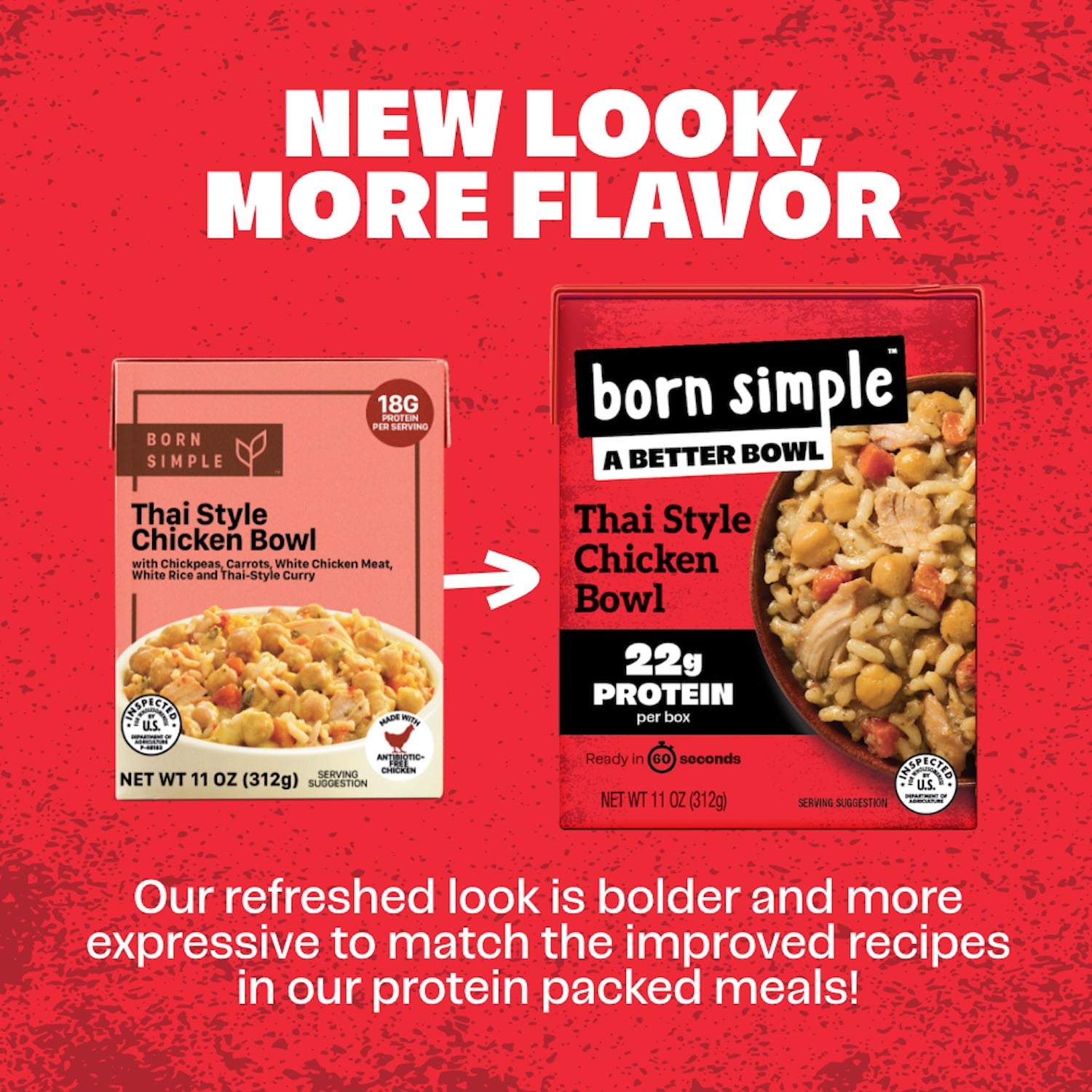 (2 pack) Born Simple Thai-Style Chicken Bowl, 11 oz Shelf-Stable Box