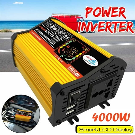 WheelX Portable Car Power Inverter 4000W,DC12V to AC110/220V Transformer, Modified Sinewave Inverter with Dual USB, LED Display