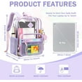 thumbnail image 2 of Clear Backpack, Clear Bags Heavy Duty See Through Backpack with Multi-Pockets for School Students Work Travel 3Pcs (Clear Bag Purple), 2 of 8