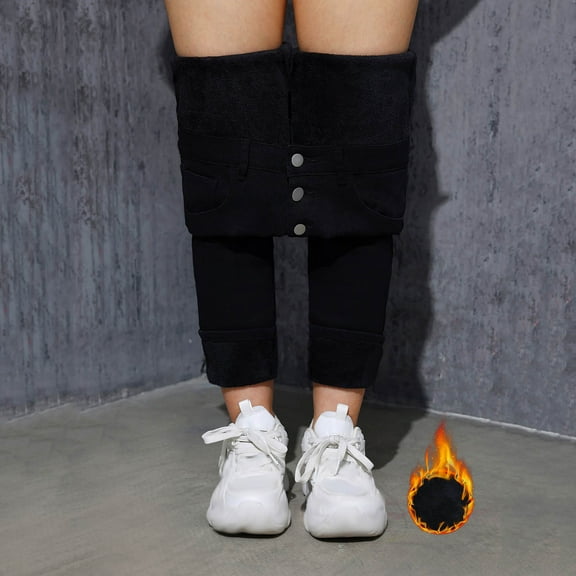 Fleece Lined Legging Jeans for Women High Waist Stretchy Curvy Denim Trousers Winter Keep Warm Pants