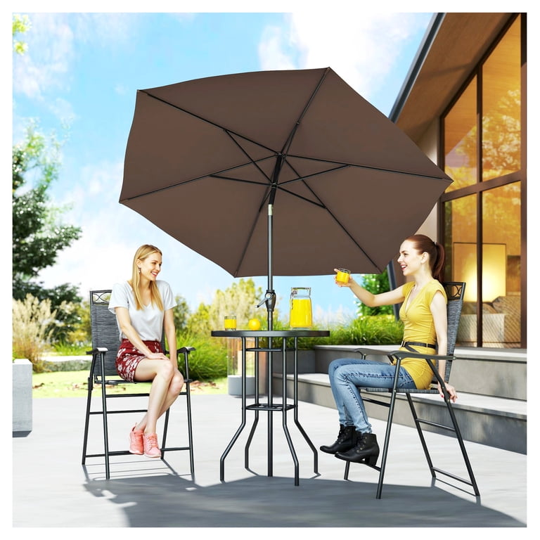 4 piece metal and glass umbrella patio set Flash Furniture 27.5 x 47.25 in. Tory Commercial Grade Rectangular Table with Tempered Top with Hole & Steel Tube Frame Crafted with a sturdy metal frame Latitude Run® 4 Outdoor Dining