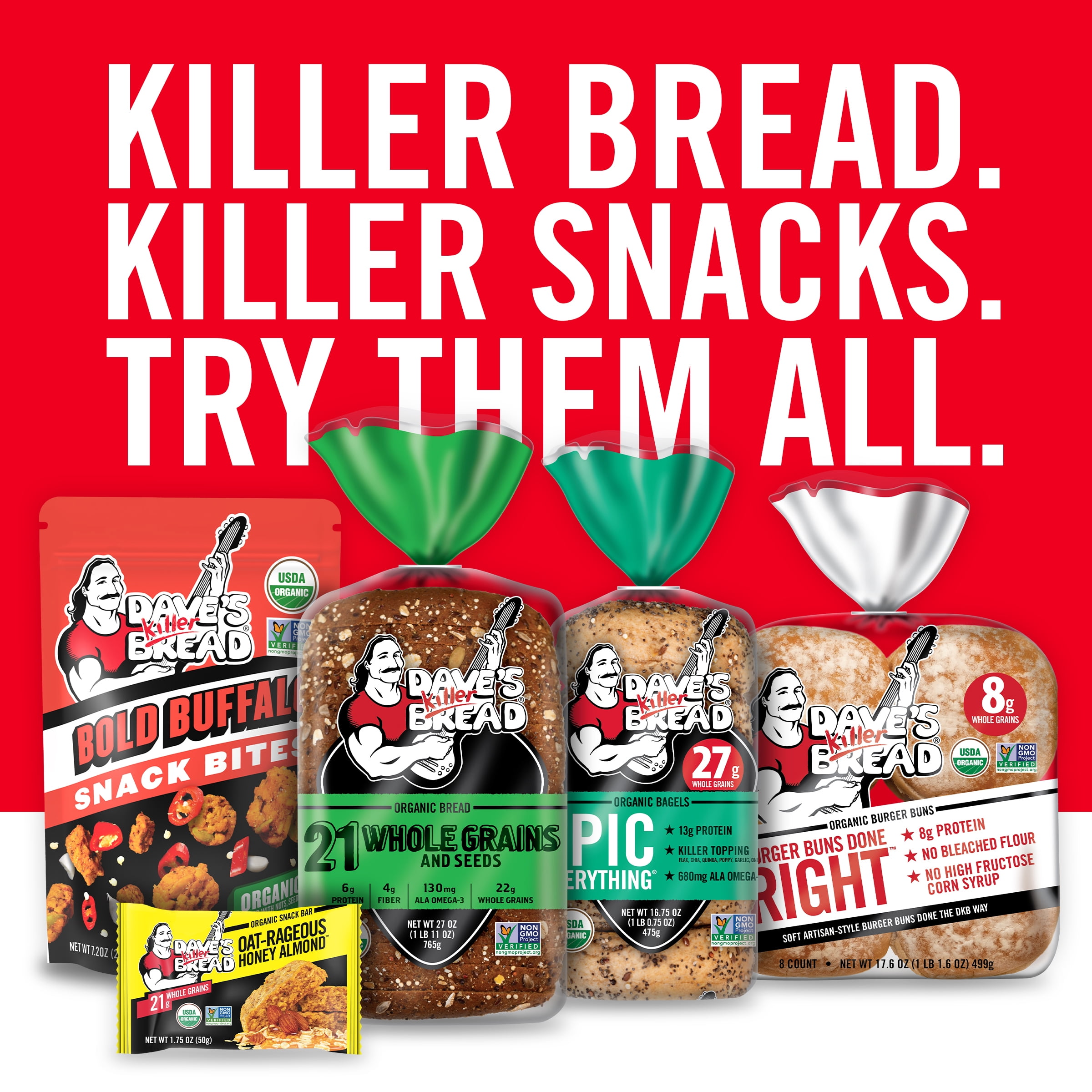 Dave's Killer Bread Organic Oats & Blues Regular Size Loaf, 25 oz, USDA Organic
