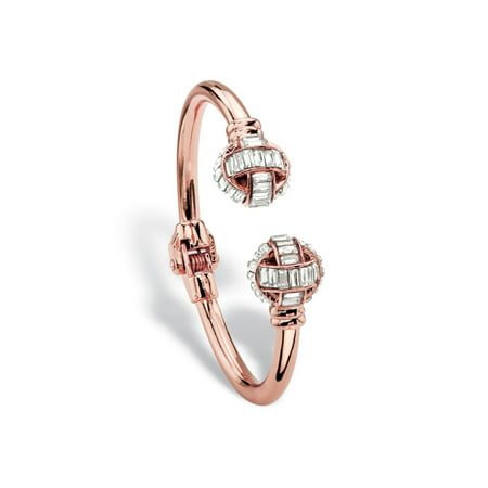 Baguette-Cut Crystal Hinged Cuff Bangle Bracelet in Rose Gold Tone