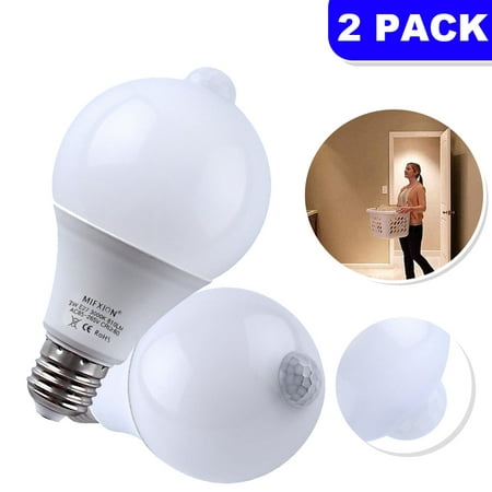 

LNGOOR 2 Pack Motion Sensor Light Bulbs 9W E26/E27 Motion Activated Dusk to Dawn Security Light Bulb Outdoor/Indoor for Front Door Porch Garage Basement Hallway Closet